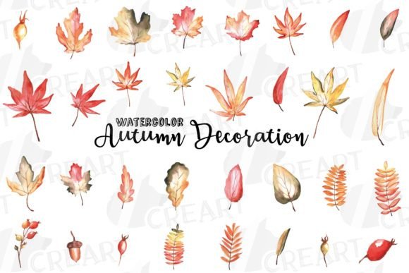 Autumn Leaves Watercolor Decor Clip Art
