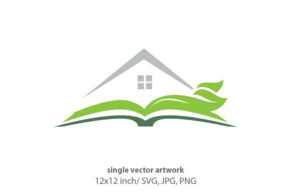 Book with House and Green Leaves