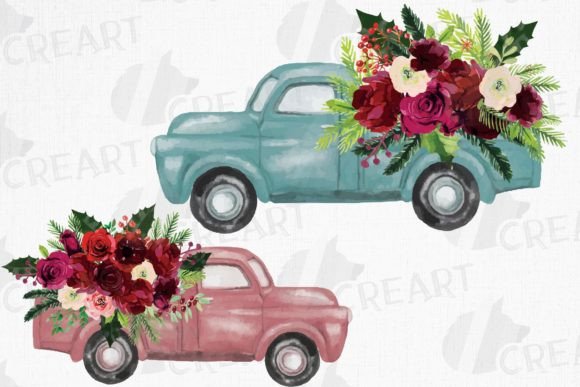 Burgundy Red and Pine Floral Pickups