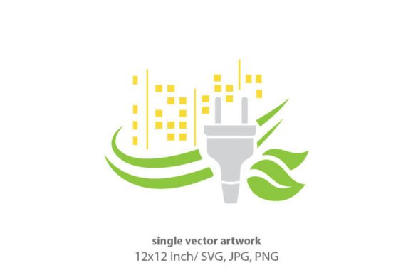 Electrical Plug, Green Leaves & City Icons