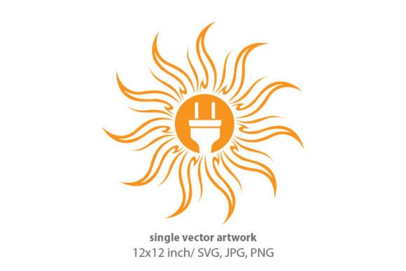 Electrical Plug Inside Orange Sun: Graphics & Icons