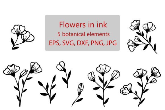 Flowers in Ink: Botanical SVG Graphics & Print Templates