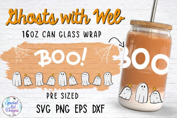 Ghosts with Web Glass Can Wrap: Graphics for Crafts