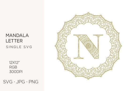 Golden Floral Mandala Frame, Letter N: Icons & Graphics for Local Branding