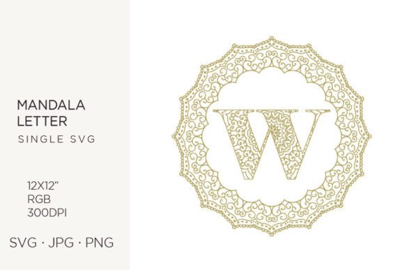 Golden Floral Mandala Frame, Letter W