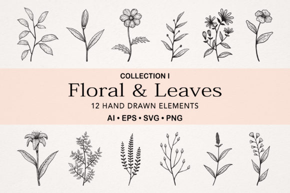 Hand Drawn Floral and Leaves Elements: Graphics & Decorative Elements