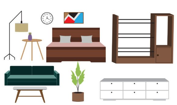 Living Room Furniture Illustration, Home Graphics