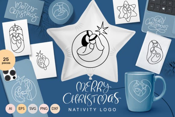 Merry Christmas Nativity Logo SVG: Graphics & Decorative Elements