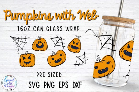 Pumpkins with Web Glass Can Wrap: Graphics for Crafts