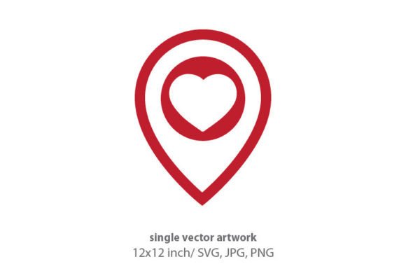 Red Heart Inside Location Pin Icon Graphics & Icons