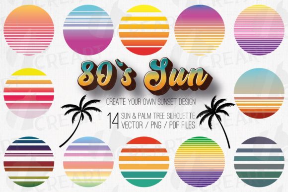 Retro 80s Distressed Tropical Sunsets Graphics & Print Templates