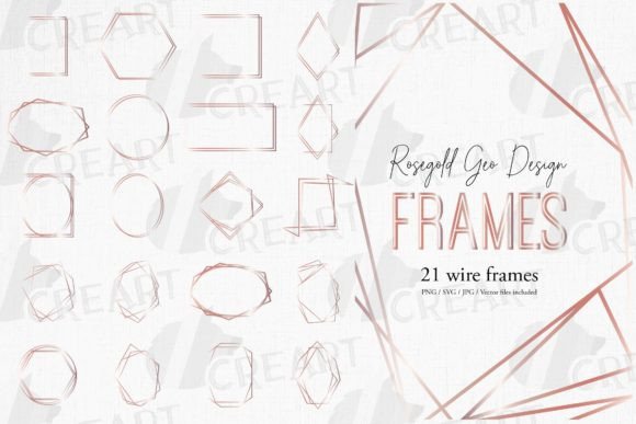 Rose Gold Geometric Frames Clip Art Pack: Graphics & Print Templates