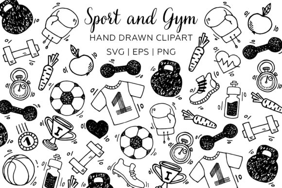 Sport and Gym Clipart. Sportsman Sketch: Hand-Drawn Icons & Graphics