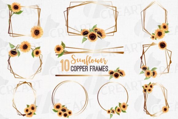 Sunflower Geometric Copper Frame Design: Graphics & Print Templates