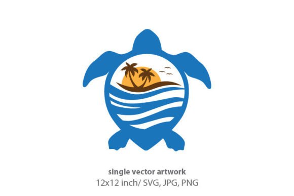 Tropical Beach Inside Turtle Shell Graphics & Icons