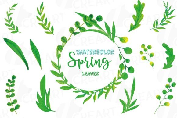 Watercolor Spring Leaves Design Elements: Graphics & Print Templates