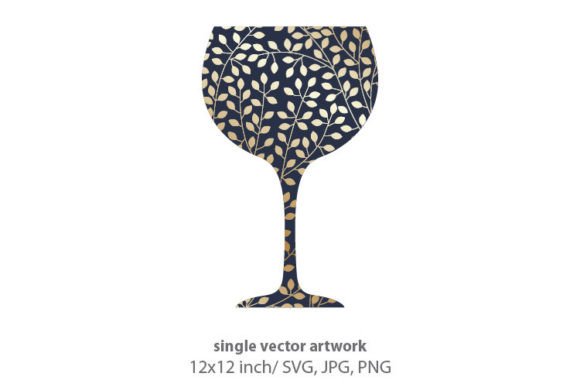 Wine Glass, Leaf Pattern Graphics & Icons